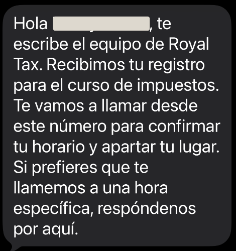 El SMS de bienvenida que le llega