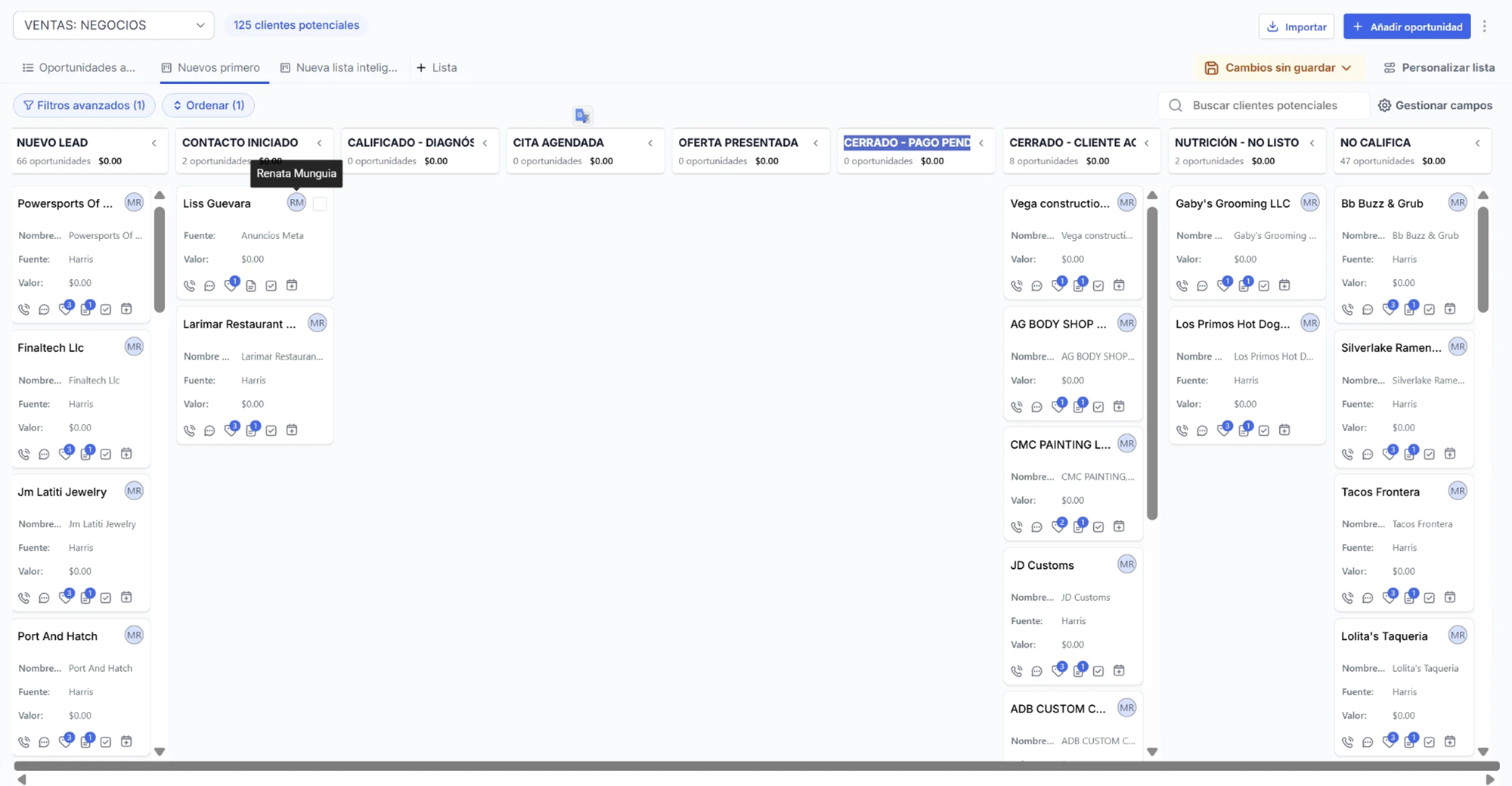 El tablero de estaciones en el navegador