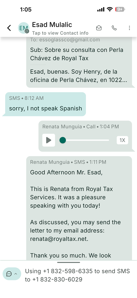 El cliente escribe que no habla español